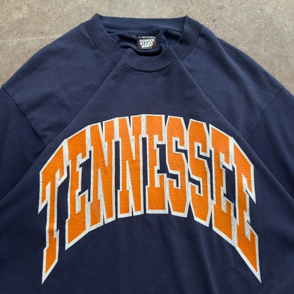 Vintage 90s Screen Stars Tennessee College T Shirt Navy Made in USA Large d2
